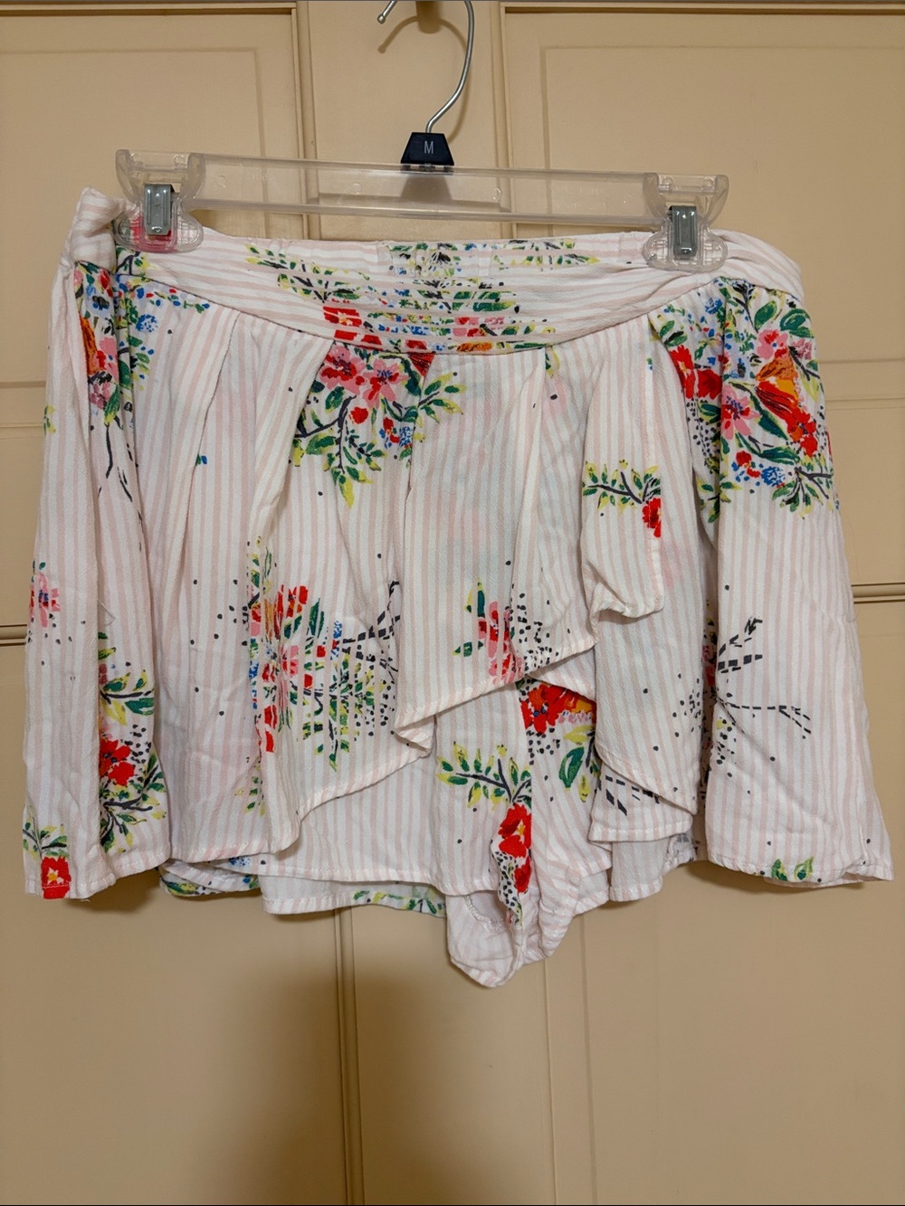 Free People White Floral Ruffle Skort with Red & Green Accents